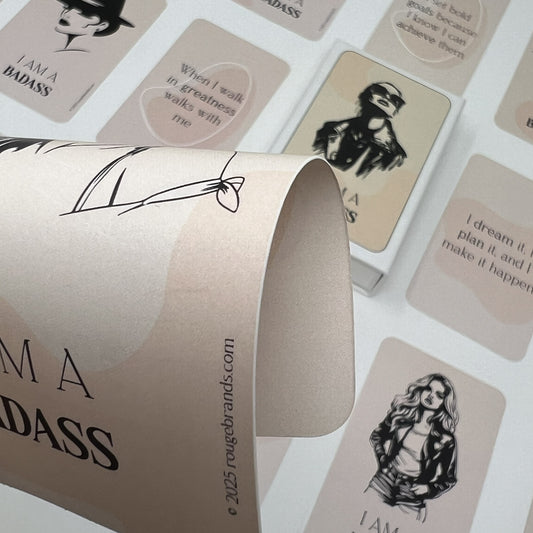 I AM A BADASS Affirmation Cards – 51 Bold Daily Quotes for Women – Tear-Proof, Water-Resistant Cards – Personalized Gift Box Option – Confidence & Self Love Mindset Deck - ROUGE BRANDS
